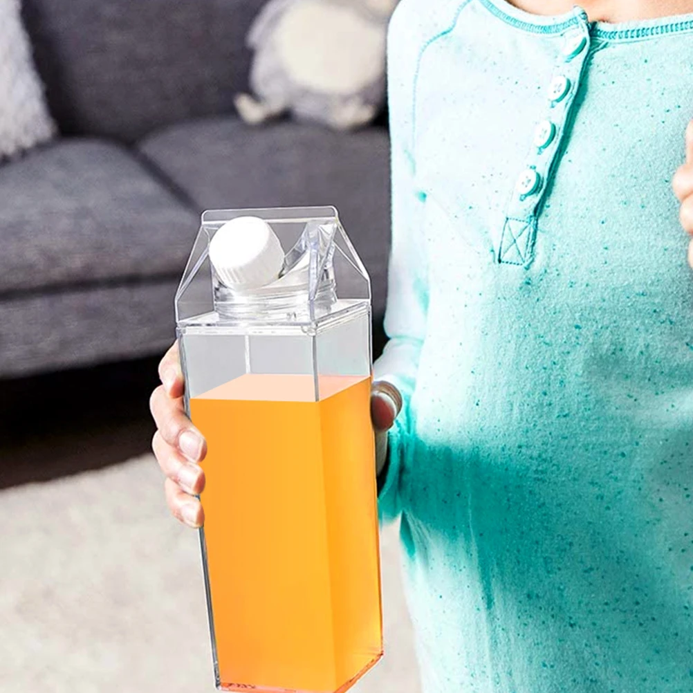 

3Pcs Reusable Milk Carton Water Bottle Leakproof 500ml Clear Plastic Portable Outdoor Travel Gym Drink Container