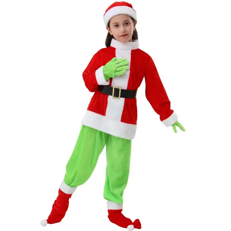 أزياء سانتا لعيد الميلاد للأطفال والكبار، قناع أخضر للوحش، بدلة الهالوين، زي بوريم