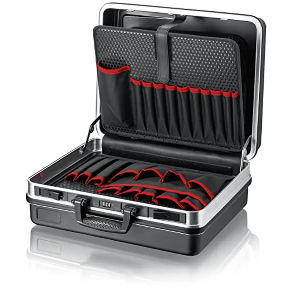 Tool Case with Circumferential Aluminium Frame 3-Digit Lock Nine Push-in Compartments Tool Organizer Case with Shoulder Strap