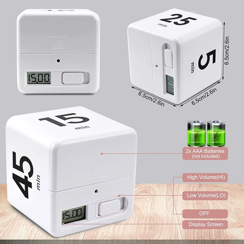 Cube Timer Kitchen Timer Time Management Timer For Gravity Sensor Flip For Time Management And Countdown 25-5-45-15 Minutes