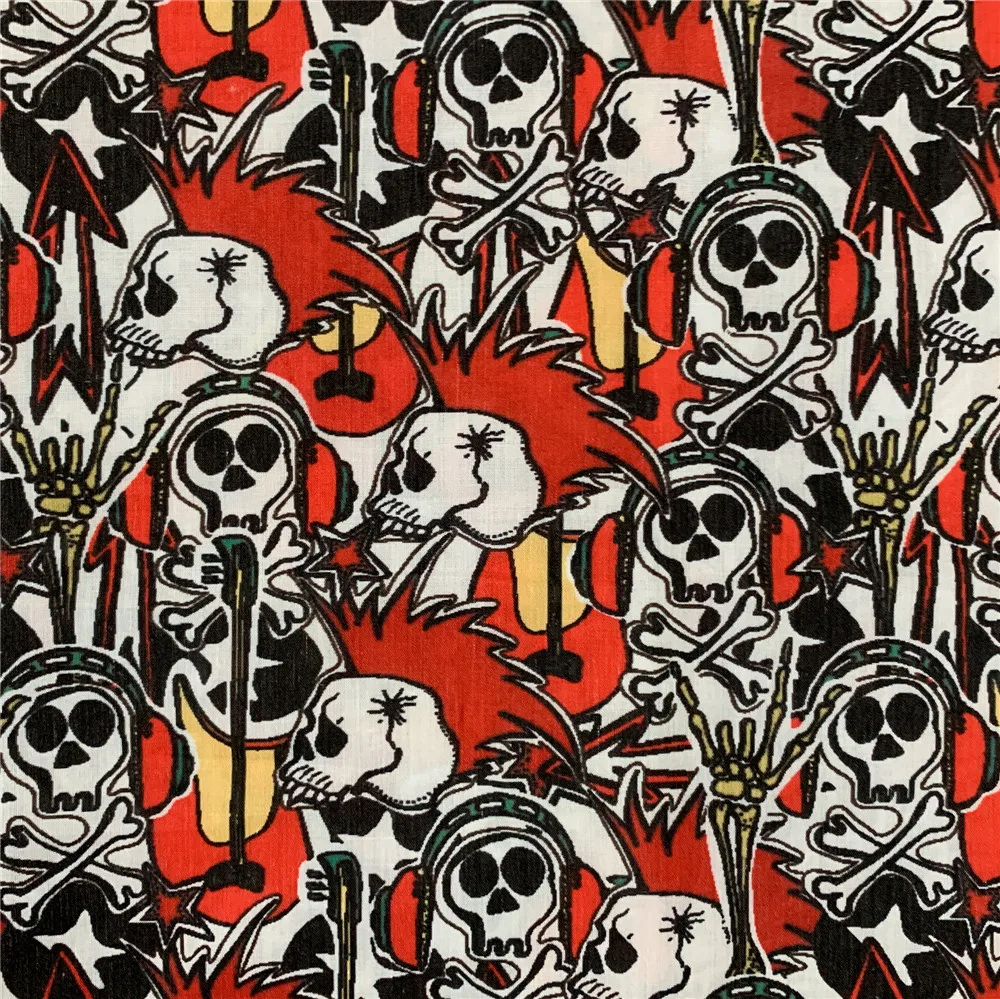 Music Rock Punk Skull Printed Cotton Fabrics for Sewing Accessories Slight Elastic Fabric DIY Handmade Quilting Clothes Material