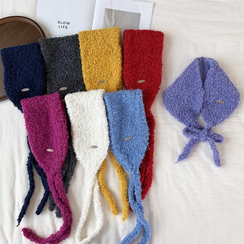 Korean-style Fuzzy Ear-warm Scarf, Solid Color Double-layer Warm Tie-on Neck Warmer, Versatile Cold-proof Knitted Ear Muffs 2026