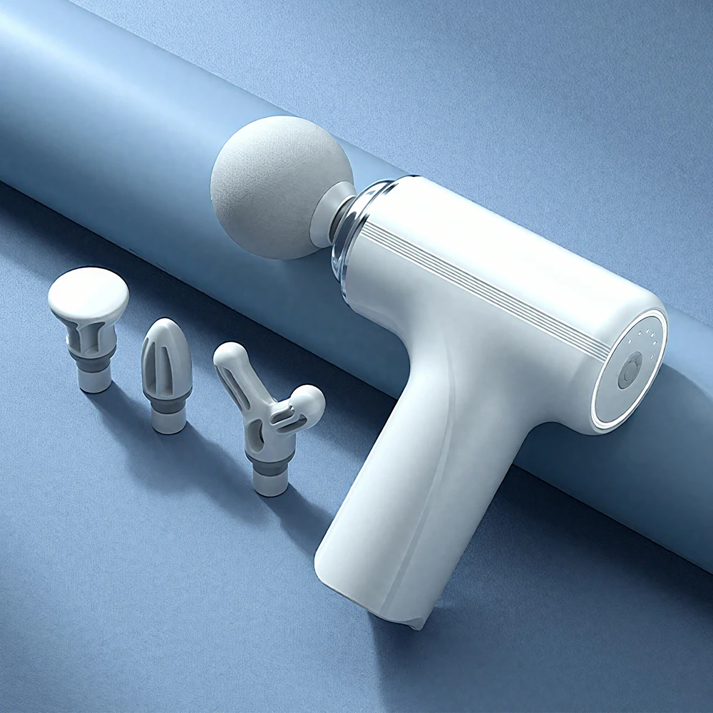 Портативный мини-массажный пистолет для фасции, беспроводной массажер для плеч и спины, 6-ступенчатый вибрационный массажер для талии, ног и тела с 4 головками