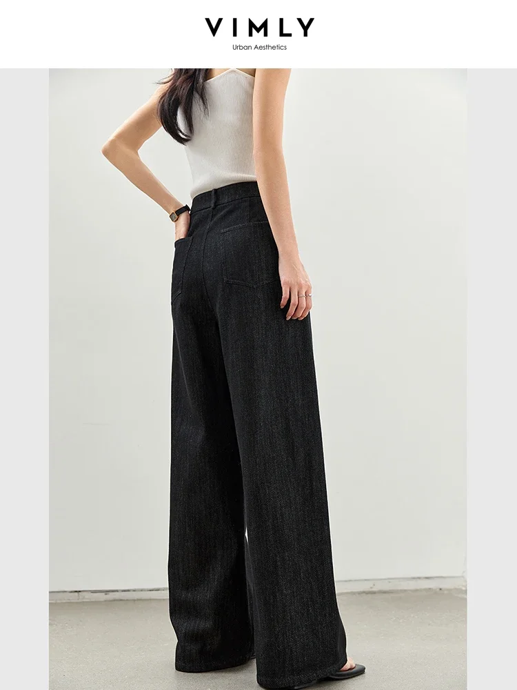 VIMLY جينز نسائي بسيط عالي الخصر وواسع الساق لخريف 2025 سروال فضفاض مستقيم فضفاض مكتب سيدة أسود سراويل جينز A0237 #4