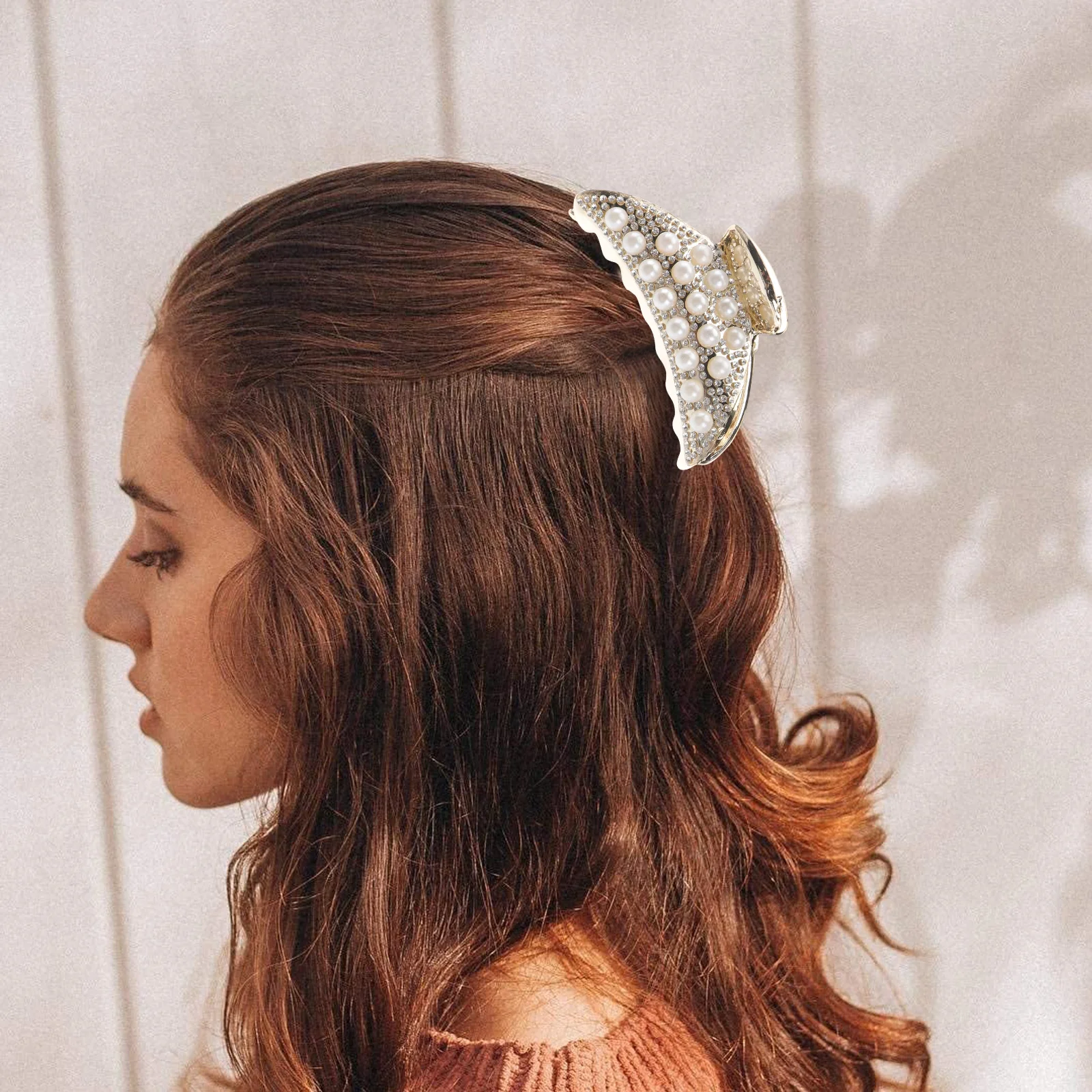 

2Pcs Pearl Hair Clamps Durable Hairpins for Women Ponytail Holder Hair Clips Accessories Rhinestone Hairpin