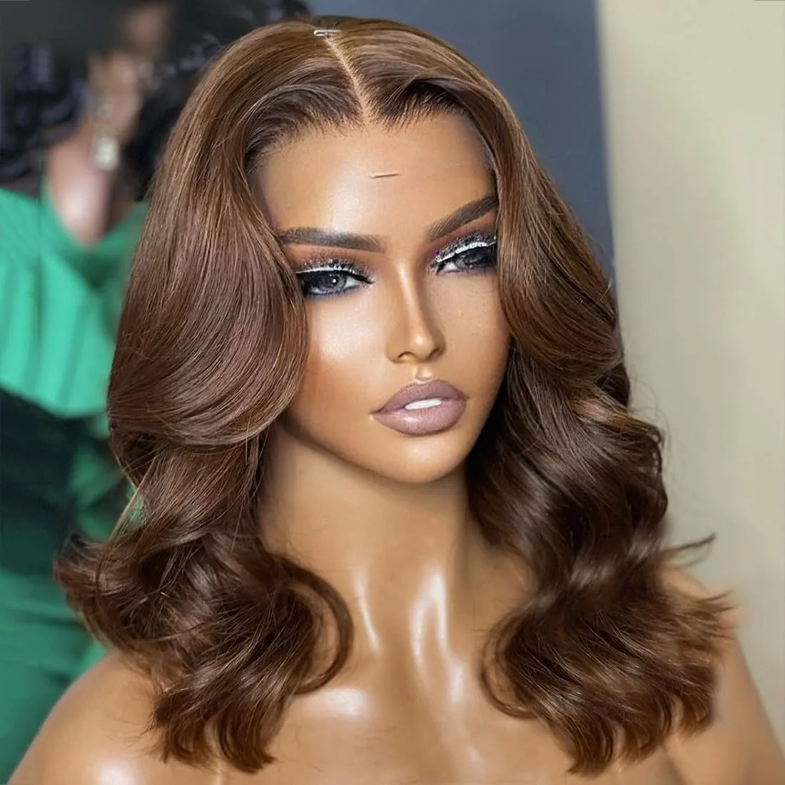 

Bob Wig Human Hair Chocolate Brown Lace Front Closure Wig Body Wave Short Human Hair Wigs 4x4 Transparent Lace Wig Wavy Bob Wig