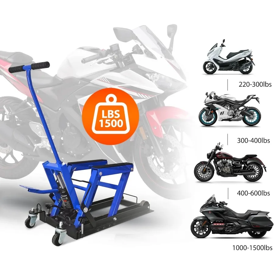 رافعة رفع هيدروليكية للدراجات النارية بسعة 1500 رطل للاستخدام المرآب والورش طاولة رفع مقصية ATV محمولة مع 4 عجلات لـ