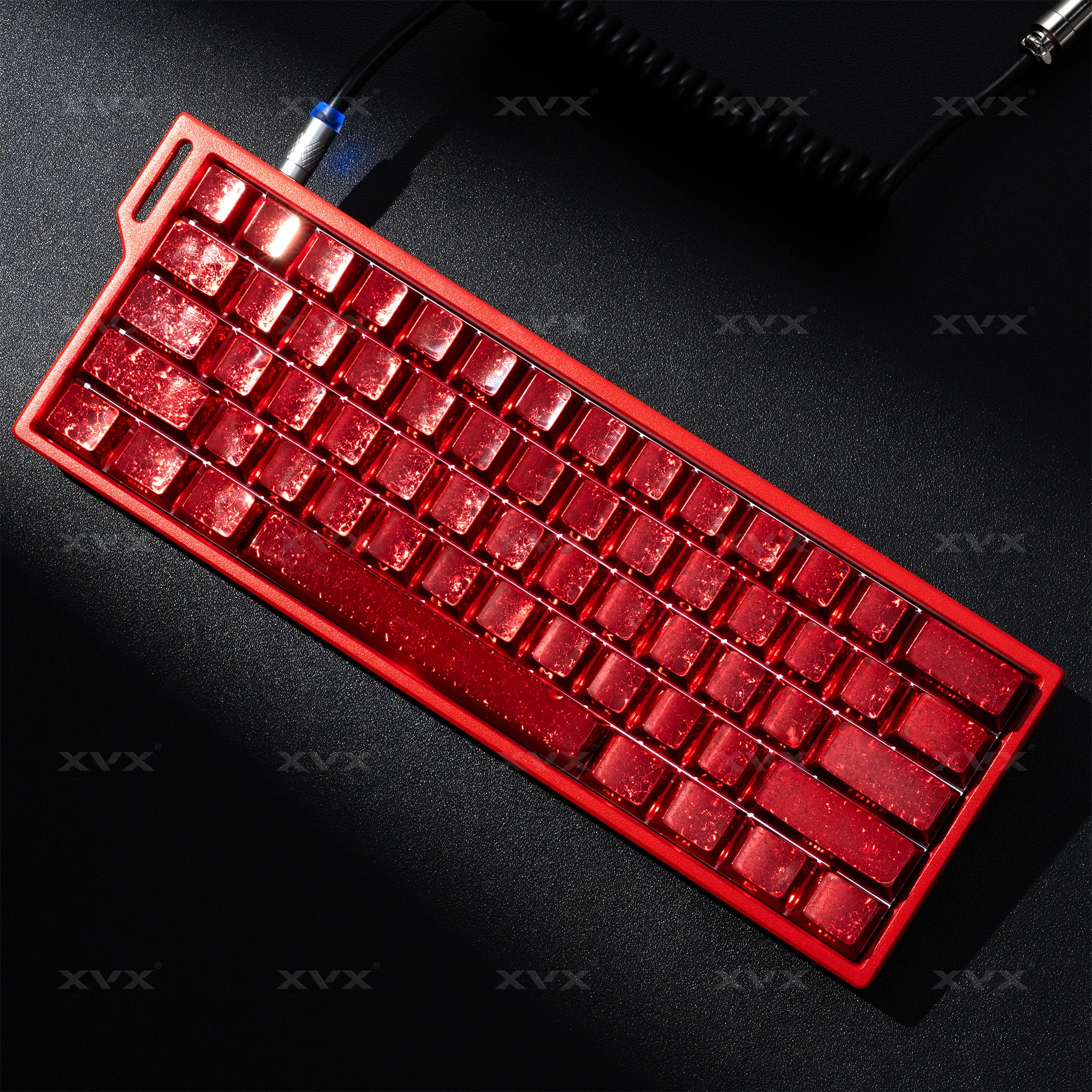 XVX Red/Gold Foil Series Shine-Through Side Print Double-Shot Cherry Profile PBT Keycap Set 61/120 Keys Gold Key Cap Set