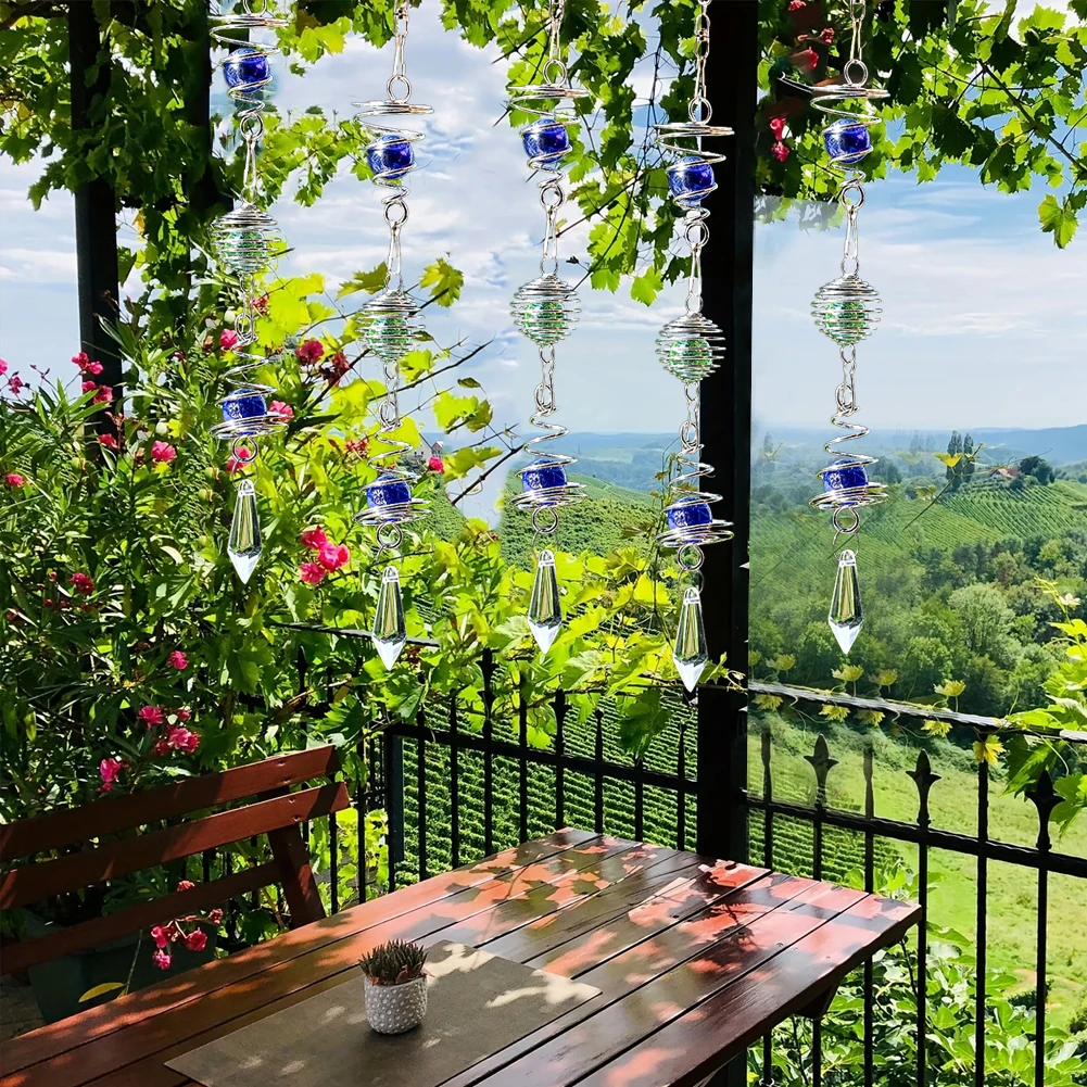 

3D Handmade Spring Spinning Conch Crystal Wind Chime Sun Paver Hand Crystal Icicle Bead Cage Pendant DIY Home Garden Decoration