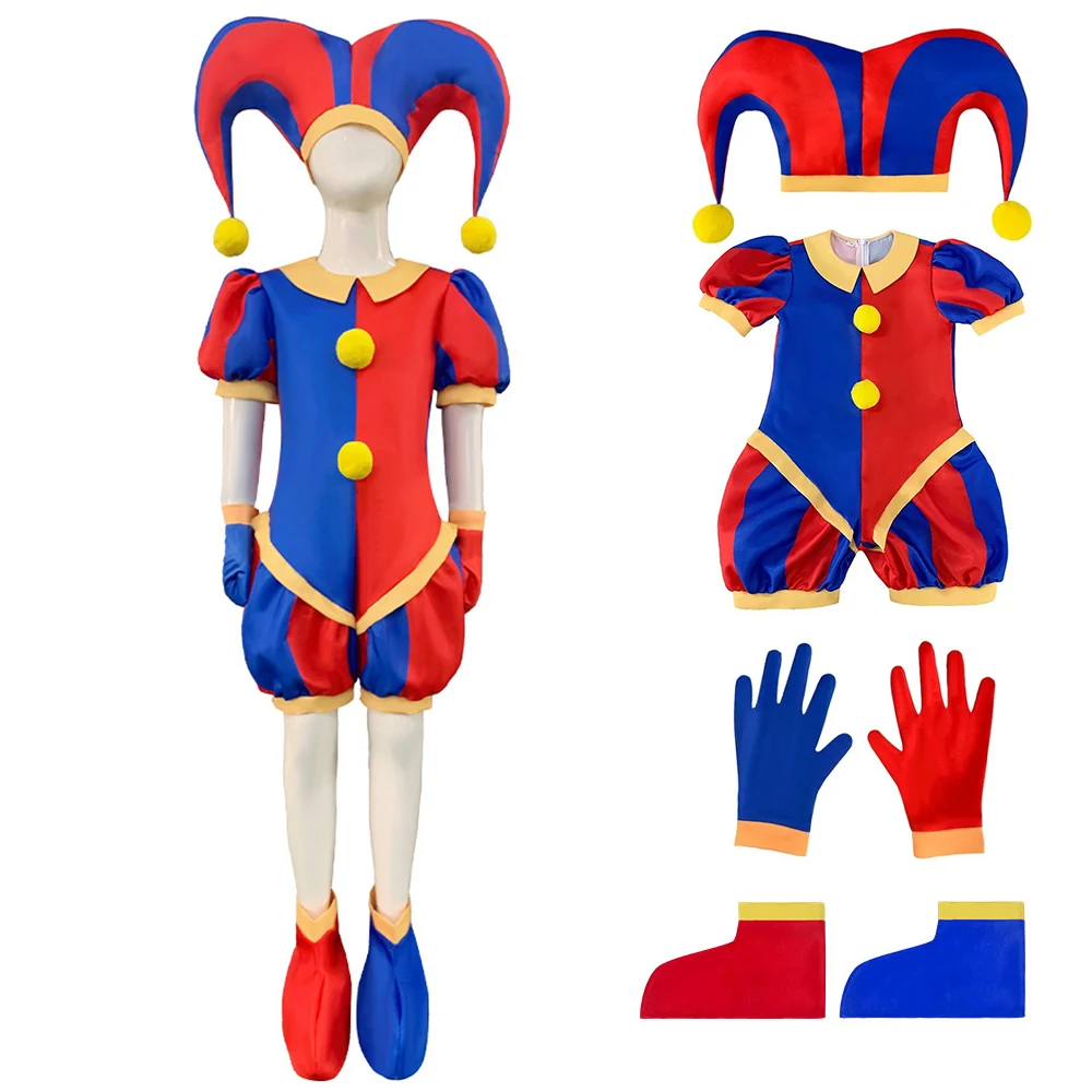 

Boys Girls Pomni Clown Cosplay Jumpsuit Magic Digital Circus Tights Onesie Role-playing Costume Pamni Carnival Halloween Party