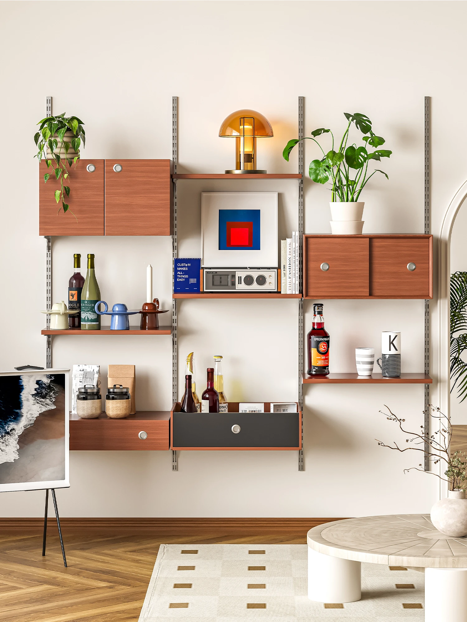 FG10Solid wood wall shelf TV wall sofa rear bookshelf dining side cabinet baffle
