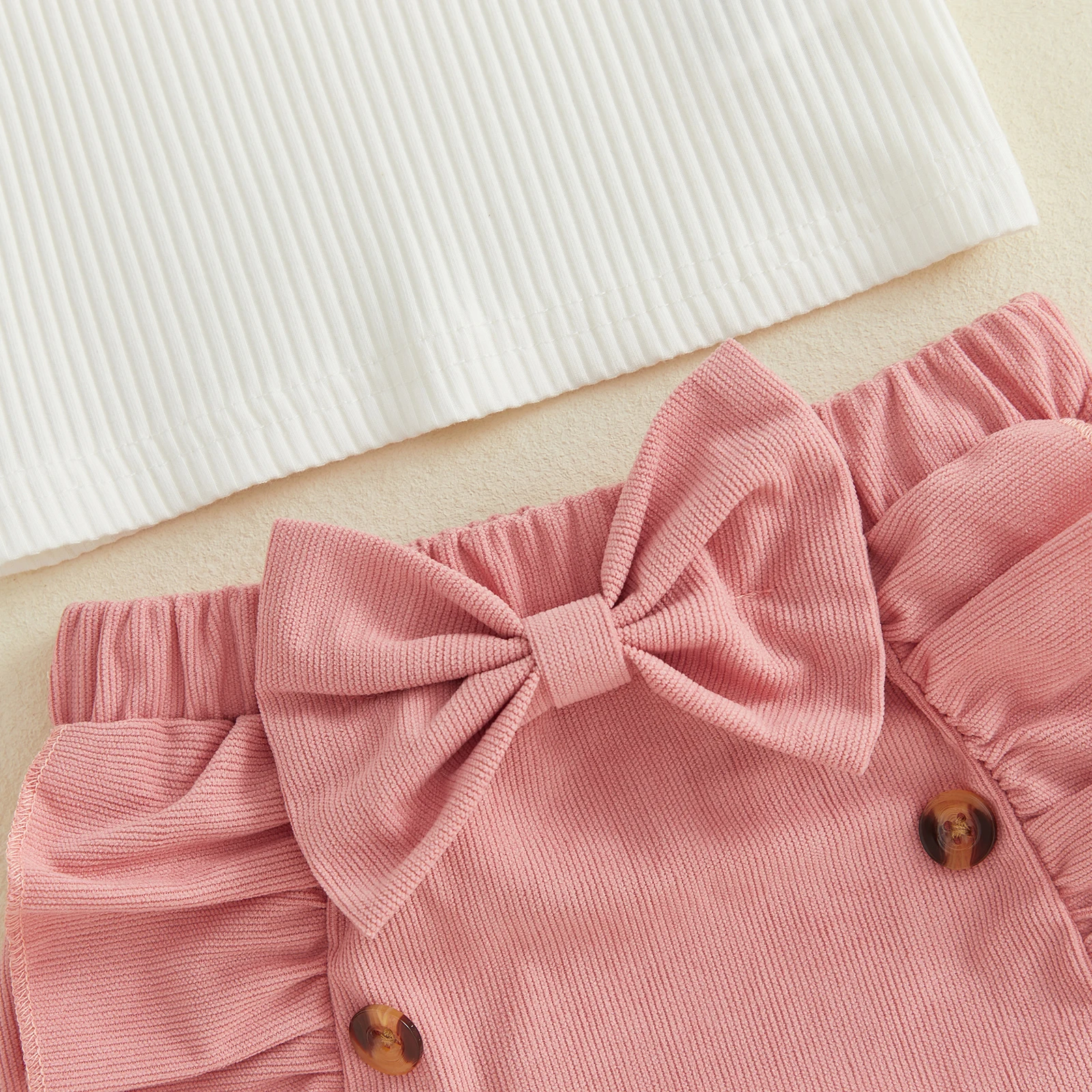 

Baby Girl Summer Outfit Strawberry Embroidery Ribbed Short Sleeve T-Shirt and Bow Ruffles Skirt Headband Set