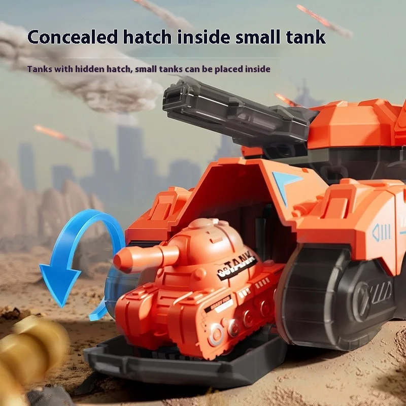 Children's toy tank winding chain simulation model, rotatable turret, mother tank, car boy toy car