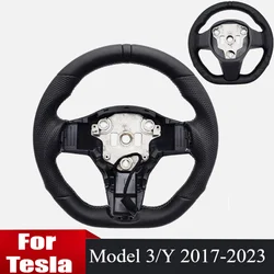 Heated Steering Wheel For Tesla Model 3 2017-2023 Model Y 2020-2024 Perforated Leather Steering Wheel with Heating Function