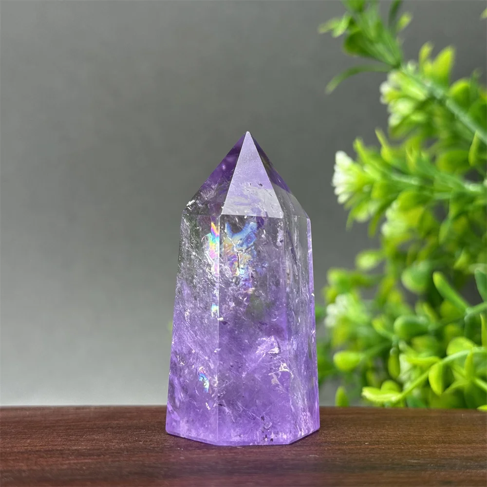 

Natural High Quality Amethyst Obelisk Energy Healing Reiki Meditation Mineral Wand Home Decor Gift