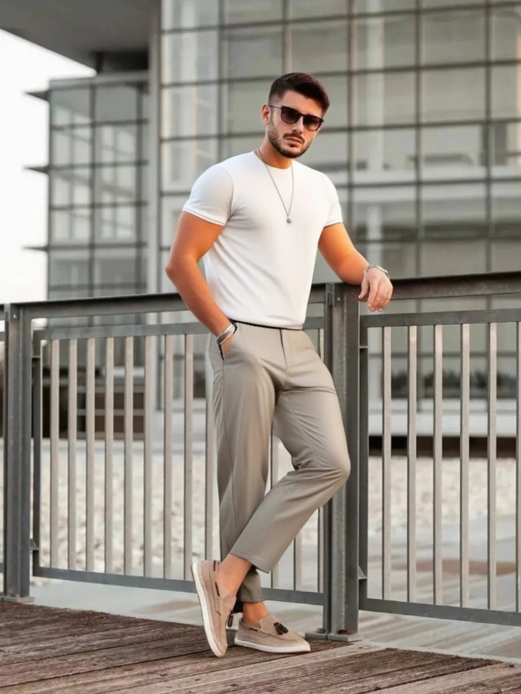 

GARAGE MAN Men's Casual Pants Lightweight Breathable Straight Leg Elastic Commuter Casual Pants Faionable Urban Sle