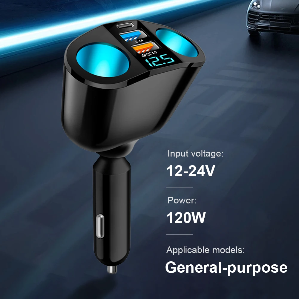 Auto Cigarette Lighter Adapter PD QC3.0 Blue Atmosphere Light Quick Charge Car Charger Phone Charger Socket for Mobile Phone DVR