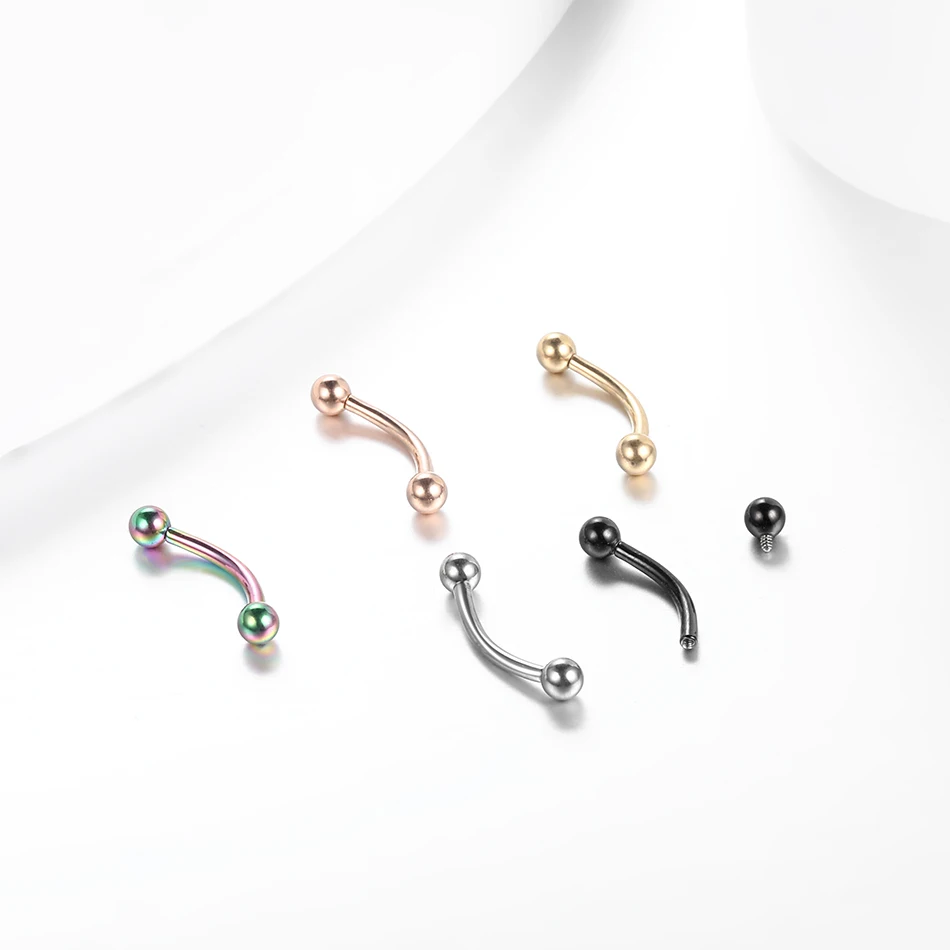 10Pcs/lot 14G 16G Titanium Piercing Banana Internally Threaded Eyebrow Curved Barbells Rook Helix Tragus Stud Earrings Lip Bars