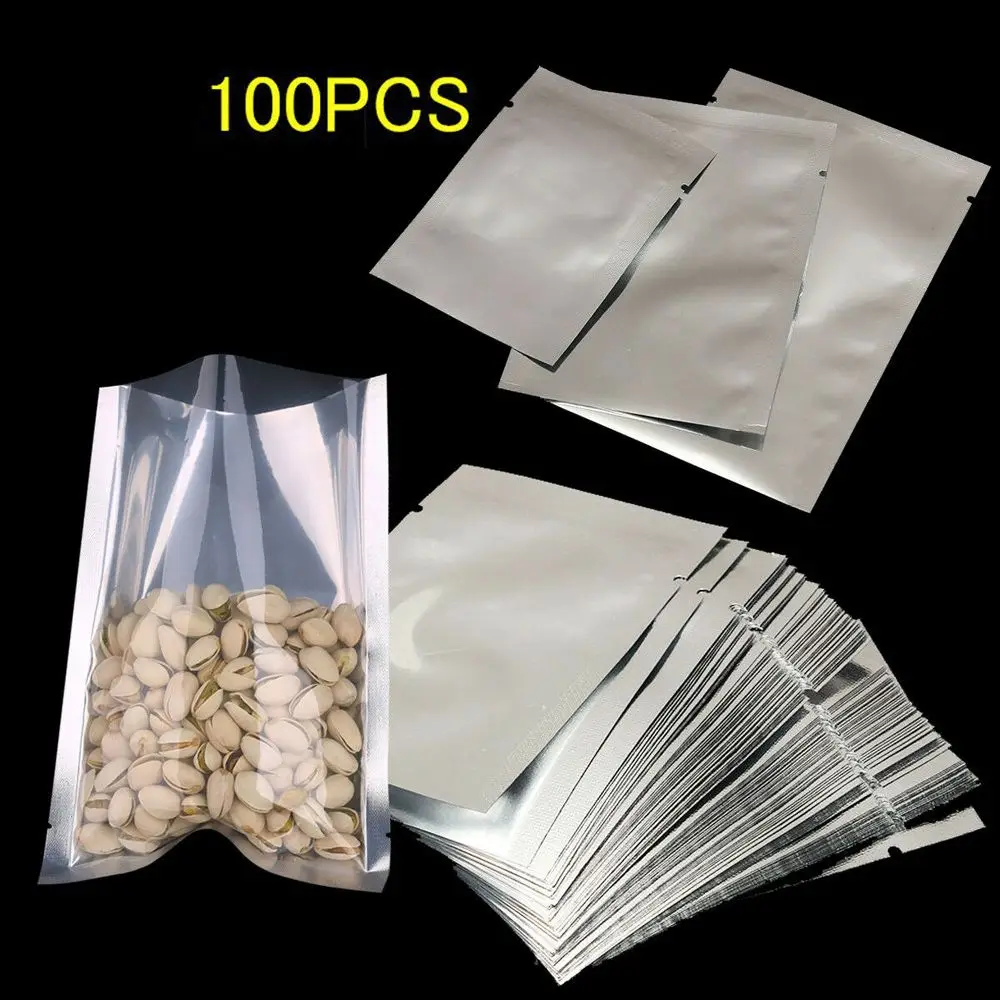 100PCS Heat Seal Aluminium Foil Bags Vacuum Sealer Pouches Food Grade Storage Bag Kitchen Supplies Aluminium Foil Bags