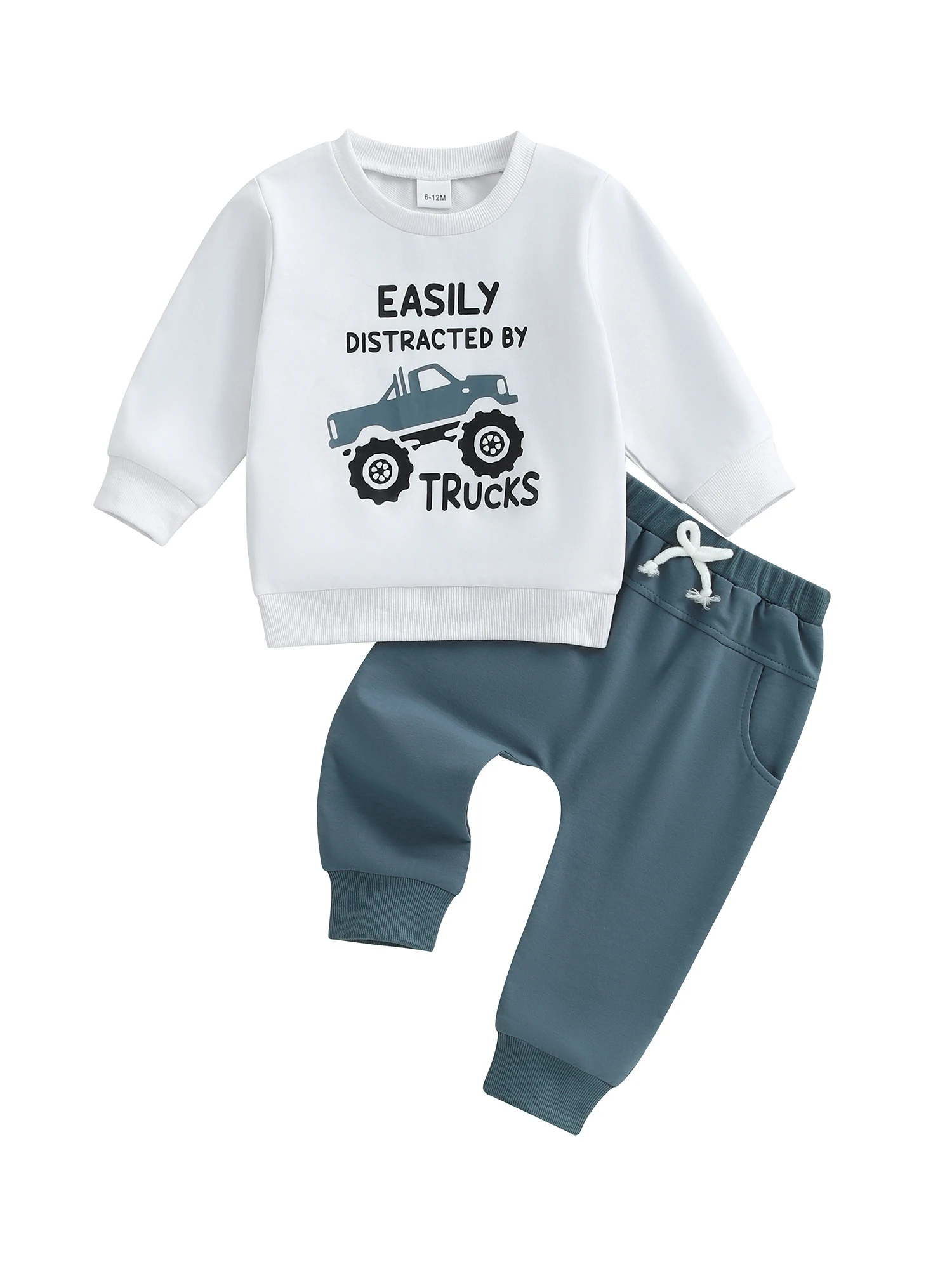 FOCUSNORM 0-5Y Herbst Kinder Baby Jungen Kleidung Set Lkw Brief Drucken Langarm Pullover Tops Elastische Taille Hosen – Detail 1