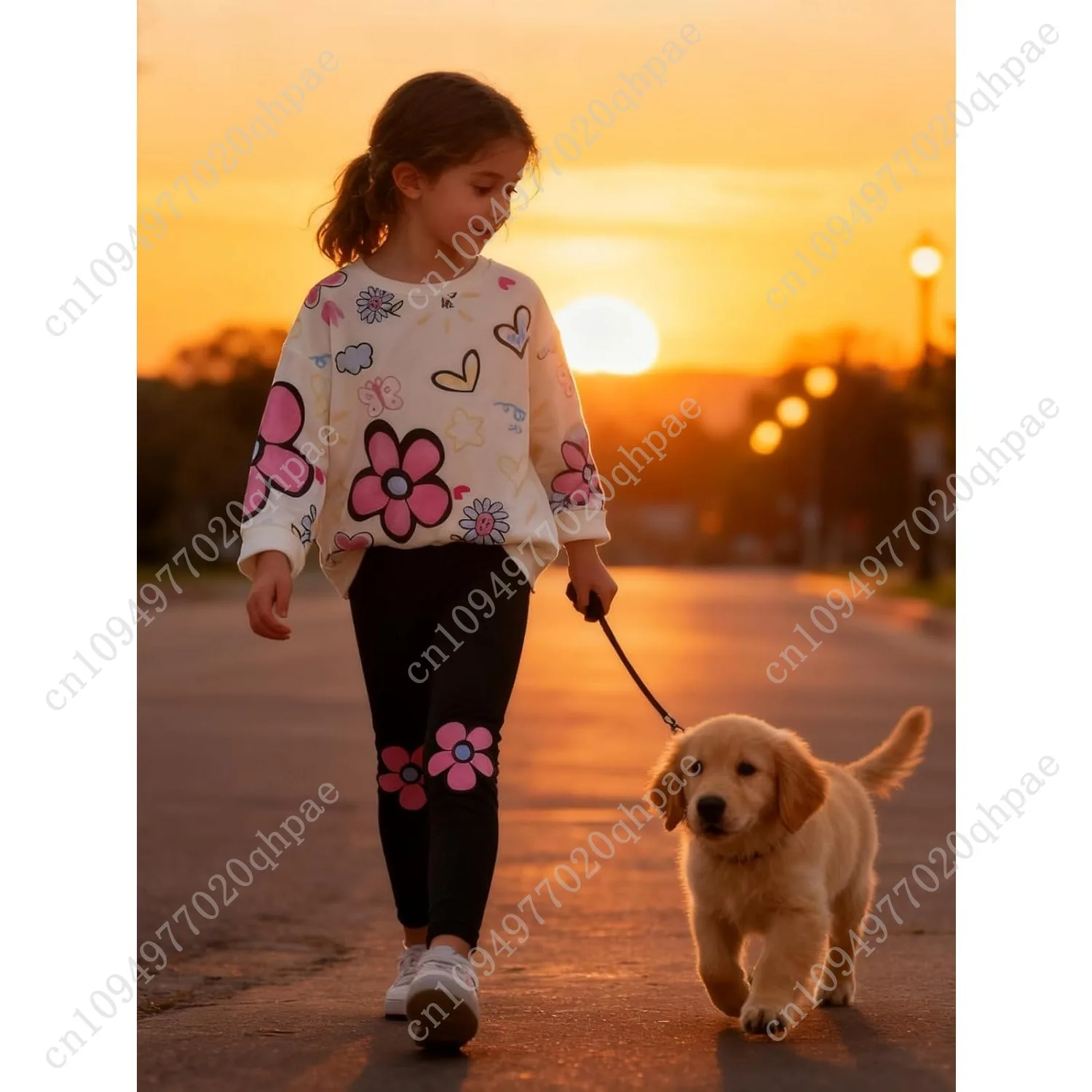 ملابس للفتيات الصغيرات، سويت شيرت مطبوع عليه زهور، قطعتان من ملابس الخريف للفتيات الصغيرات، مقاس 3-7 سنوات