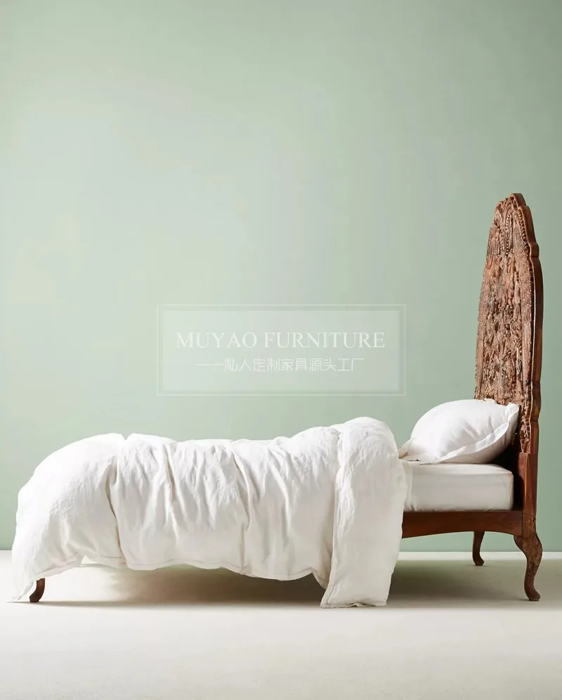 Hollow carved solid wood bed Southeast Asia retro animal carved bed Bohemian style antique home furniture