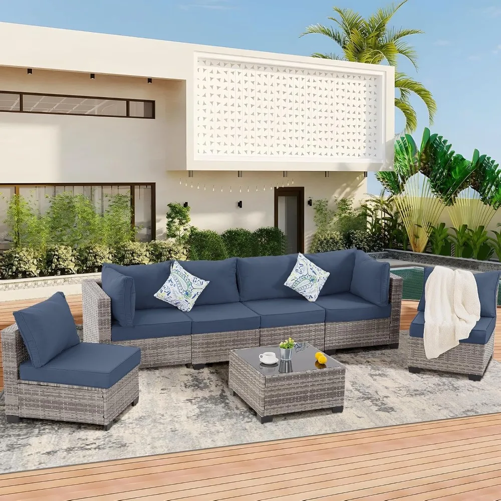 7-piece Terrace Furniture Set, Outdoor Segmented Wicker Sofa with Thick Padding, All-weather Modular Rattan Sofa