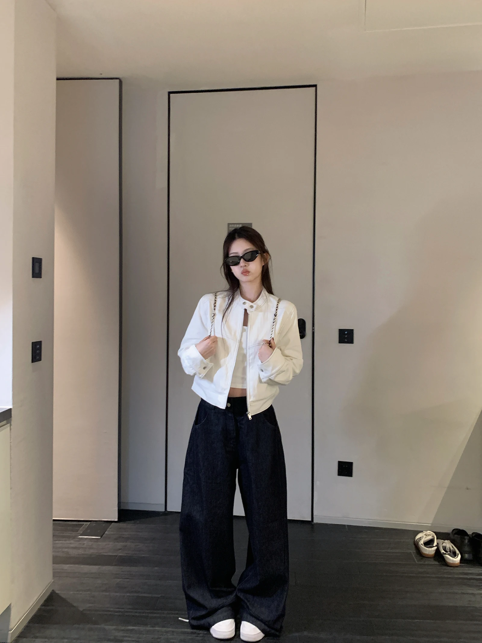 

Casual Vintage Original Color Women's Wide Leg Jeans Autumn Winter Versatile Loose Fit l Waist Zipper Pure Color Everyd...