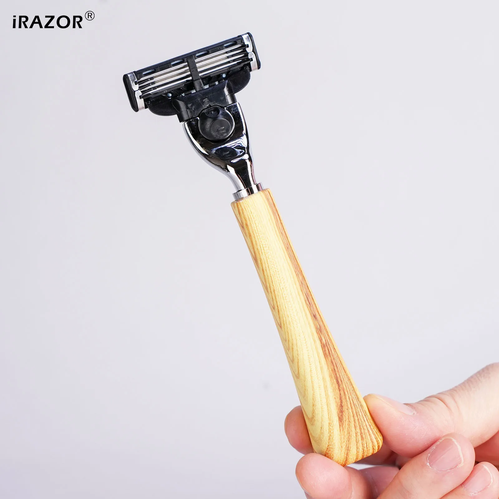 

Бритва iRAZOR с 3-слойным картриджем для лезвий Mach 3, металлическая ручка с текстурой под дерево — ручная многоразовая бритва для путешествий и домашнего использования