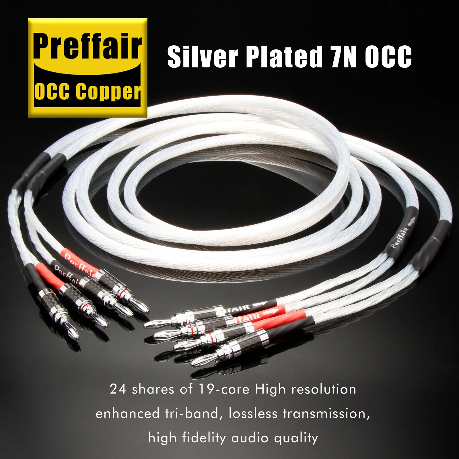 

Preffair 6N OCC Silver-Plated Speaker Cable with Carbon Fiber Rhodium-Plated Banana Plugs (2 Plug to 2 Plug)