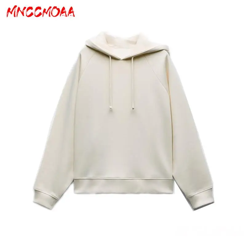 MNCCMOAA 2024 Autumn Woman Fashion Loose Solid Color Long Sleeve Hooded Hoodie + Casual Jogging Pants Set Female