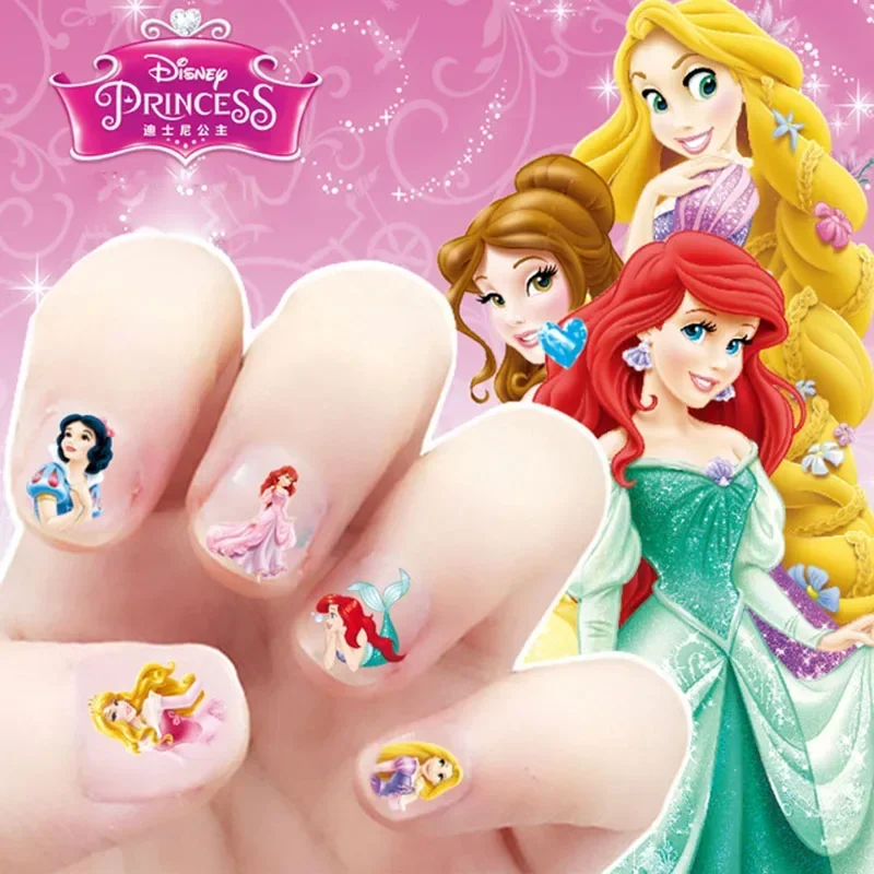 Disney Princess Cartoon Nail Stickers Anime Figures Frozen Elsa Ariel Belle Makeup Nail Stickers Toys for Girls Birthday Gifts