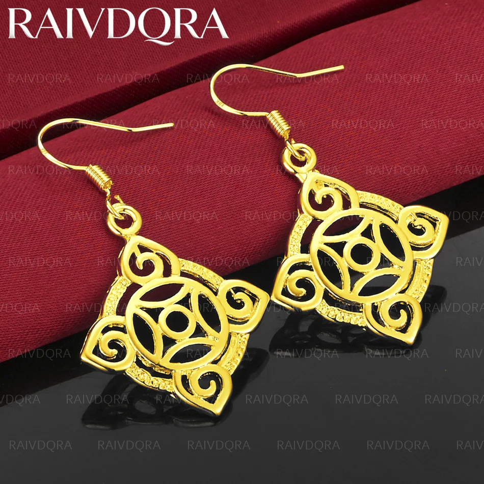 18K vergoldete Ohrringe, hohle quadratische Tropfenohrringe für Damen, Schmuck, Mode, Party und Alltag.