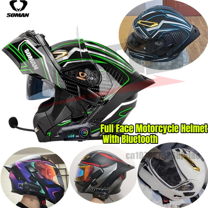 

SOMAN Motorcycle Helmet Dual Lens Four Seasons Riding Revealed Full Helmet SM955-S with S2 Intercom Bluetooth DOT Certification