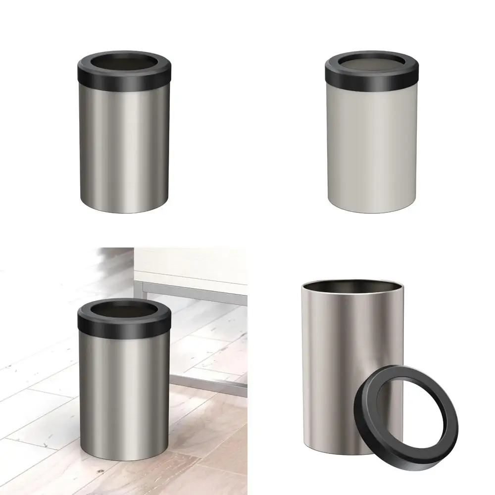 

Modern Round Open Top Stainless Steel Trash Can, Matte Black and Satin Nickel Combo, 11.88 H x 7.63 Dia, Contemporary Waste Bask