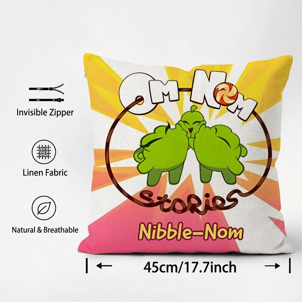 Anime Om Nom Stories Cushion Cover Cushion Covers Natural Linen Breathable Sofa Bedroom Decor Pillowcase