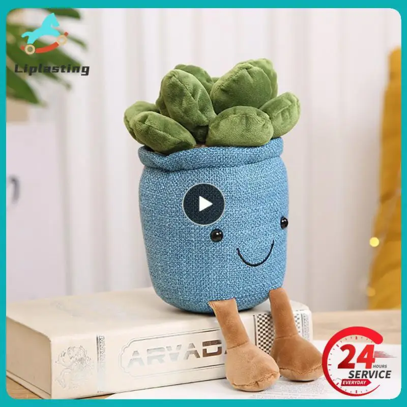 Lifelike Tulip&Succulent Plants Plush Stuffed Decor Toys Soft Bookshelf Decor Doll Creative Potted Flowers Pillow for Gift