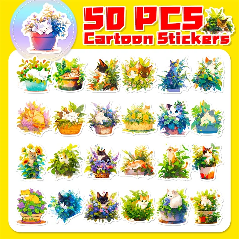 10/30/50PCS Fresh Plant Cat PVC Sticker Aesthetic Decoration Scrapbooking Children\'s Korean Stationery School Supplies for Kids