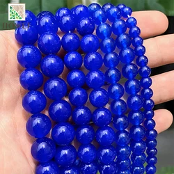 Natural Dark Blue Chalcedony Jades AAAA Round Loose Beads Handmade DIY Bracelets for Jewelry Making 4/6/8/10/12/14mm 15