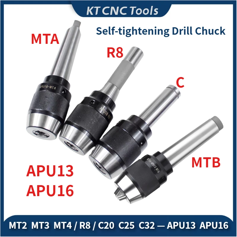 

Morse MT2 MT3 MT4 straight shank C20 C25 C32 R8 tool holder APU13 APU16 CNC integrated self-tightening three-jaw drill chuck