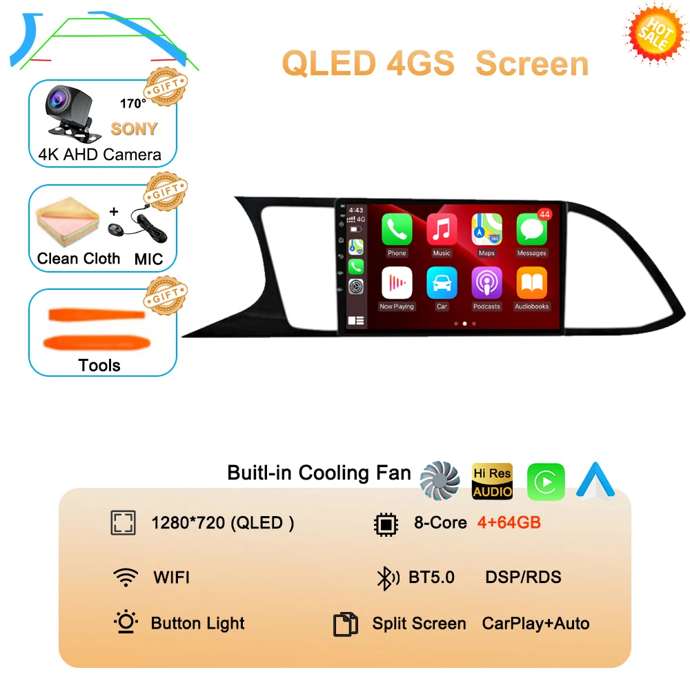 Auto radio Android 16 Carplay Auto voor Seat Leon 3 MK3 2012-2020 GPS Navigatie 4G WIFI Multimedia Videospeler Stereo 360 Camera