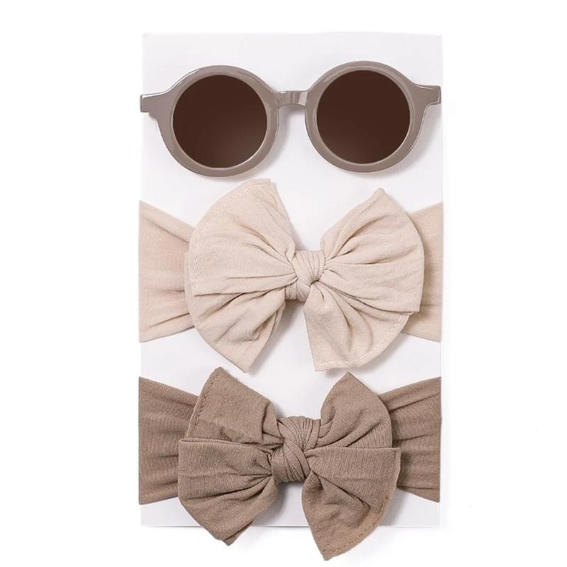 

J15U Baby Girl Sunglasses Hairbow Headband Toddler Girls Elegant Eyewear Headwear