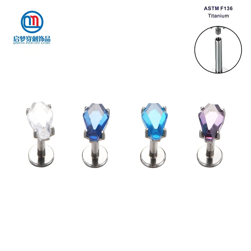 ASTM F136 Titanium Internally Threaded Zircon Labret Lip Tragus Cartilage Helix Earrings Body Piercing Jewelry