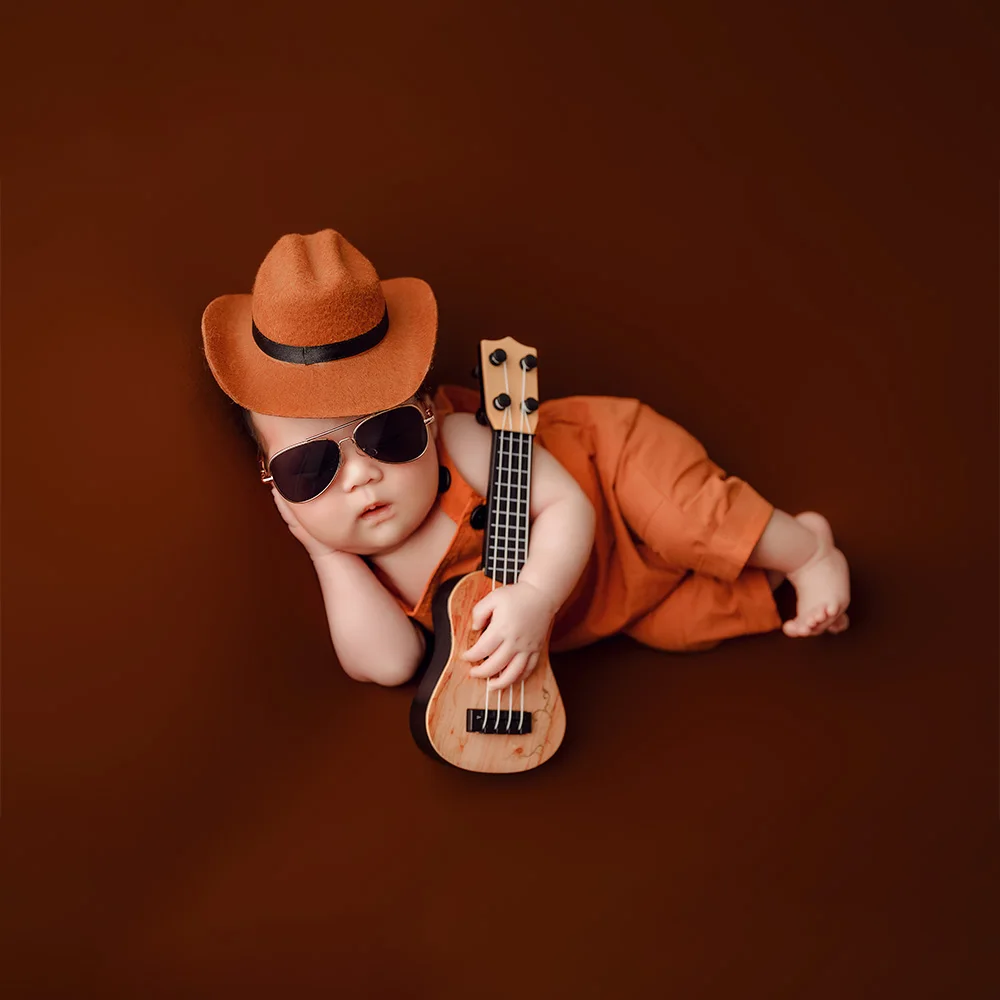 Säuglinge Fotografie Requisiten Kleidung Overalls Cowboy hüte Baby Boy Fotoshooting Outfit Sonnenbrille Gitarre Studio Babys schießen Requisiten