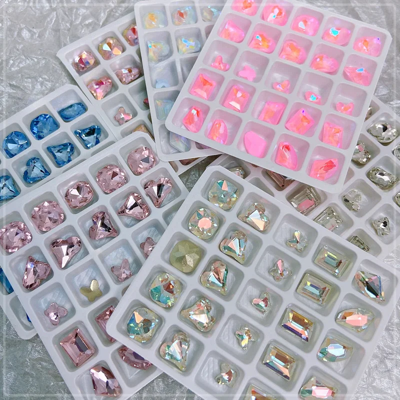 20/25pcs Sharp Bottom Crystal Mixed Shape Nail Art Rhinestone High Quality Flash Gemstone Set DIY 3D Glass Manicure Decorations