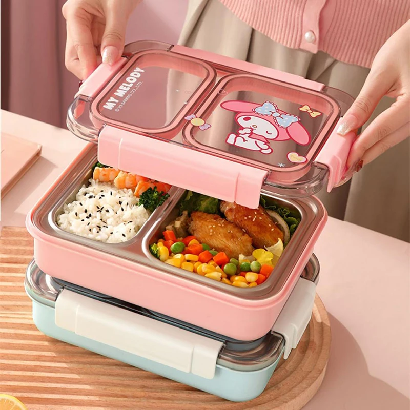 Sanrio Kawaii Cinnamoroll Lunch Box My Melody Hello Kitty Anime Girl Office Worker High Quality Leak Proof Double Grid Lunch Box