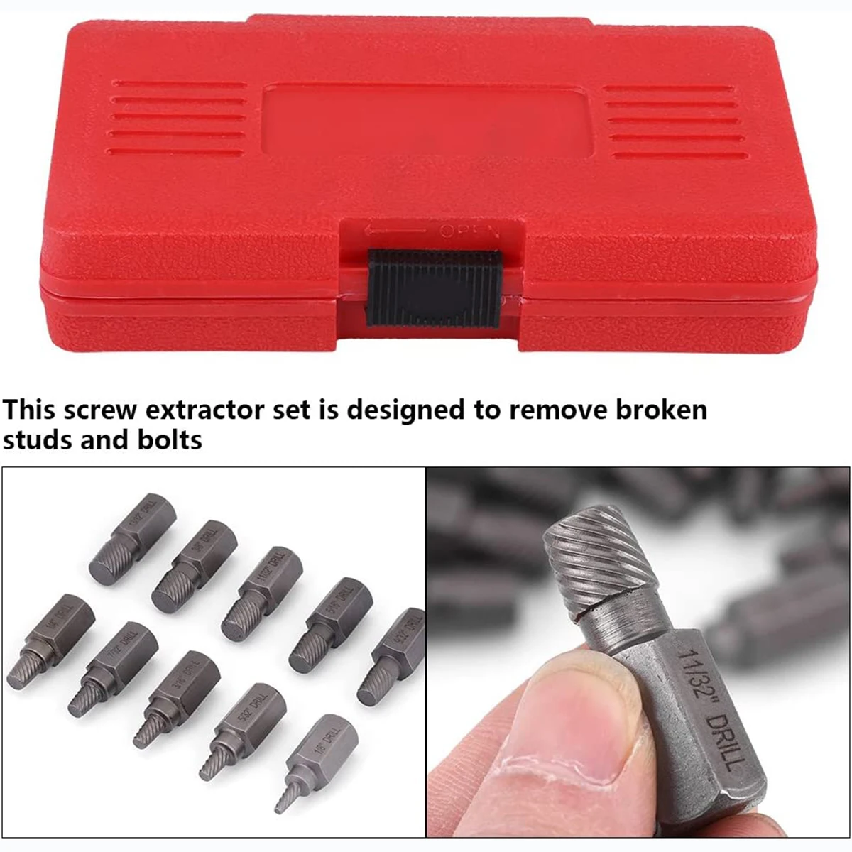 10 PC Screw Extractor Set Hex Head Multi-Spline for Damaged Broken Deformed Screws