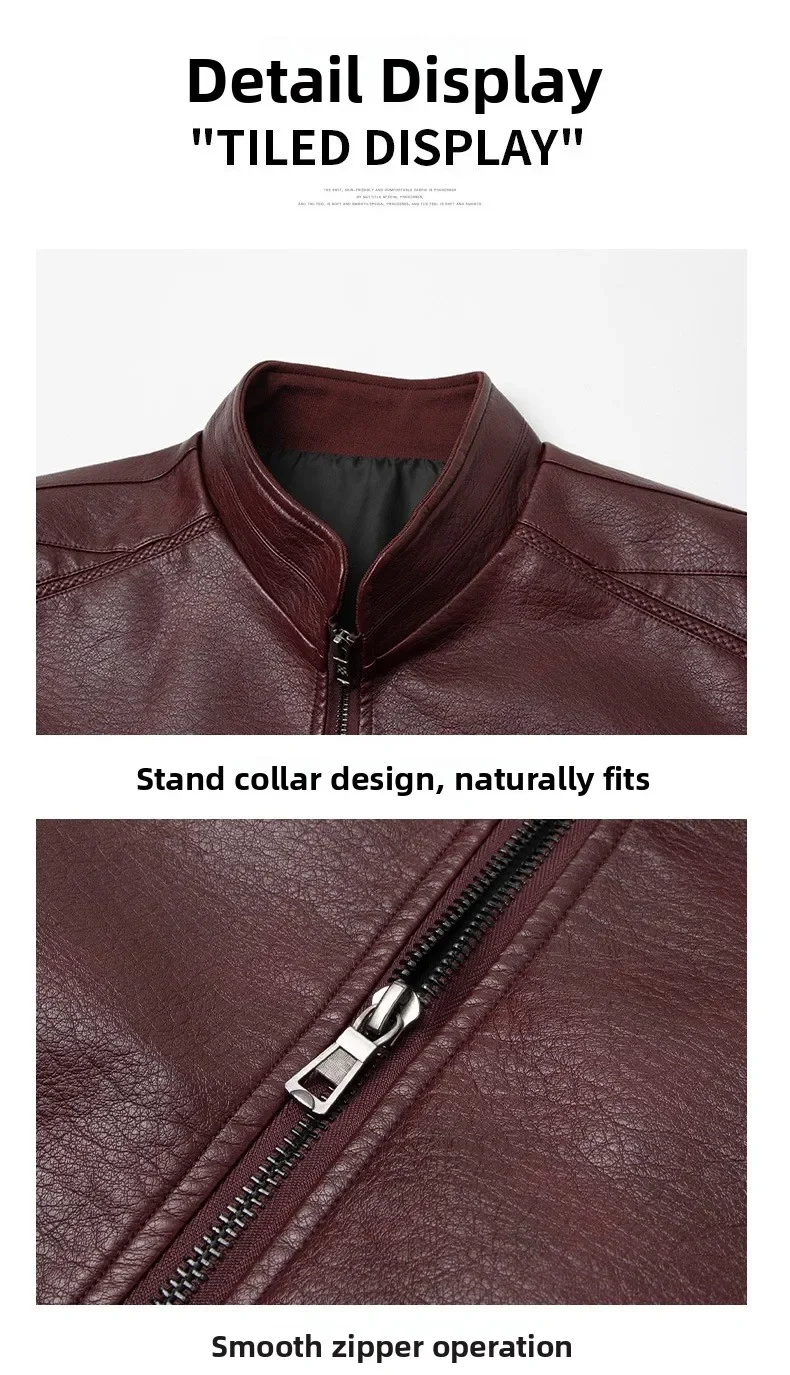 6XL Herren Lederjacke Herbst Winter Kunstledermantel Koreanischer Stil Slim Fit Lässig Trendy Vielseitig Stilvolle Oberbekleidung für Männer – Detail 11