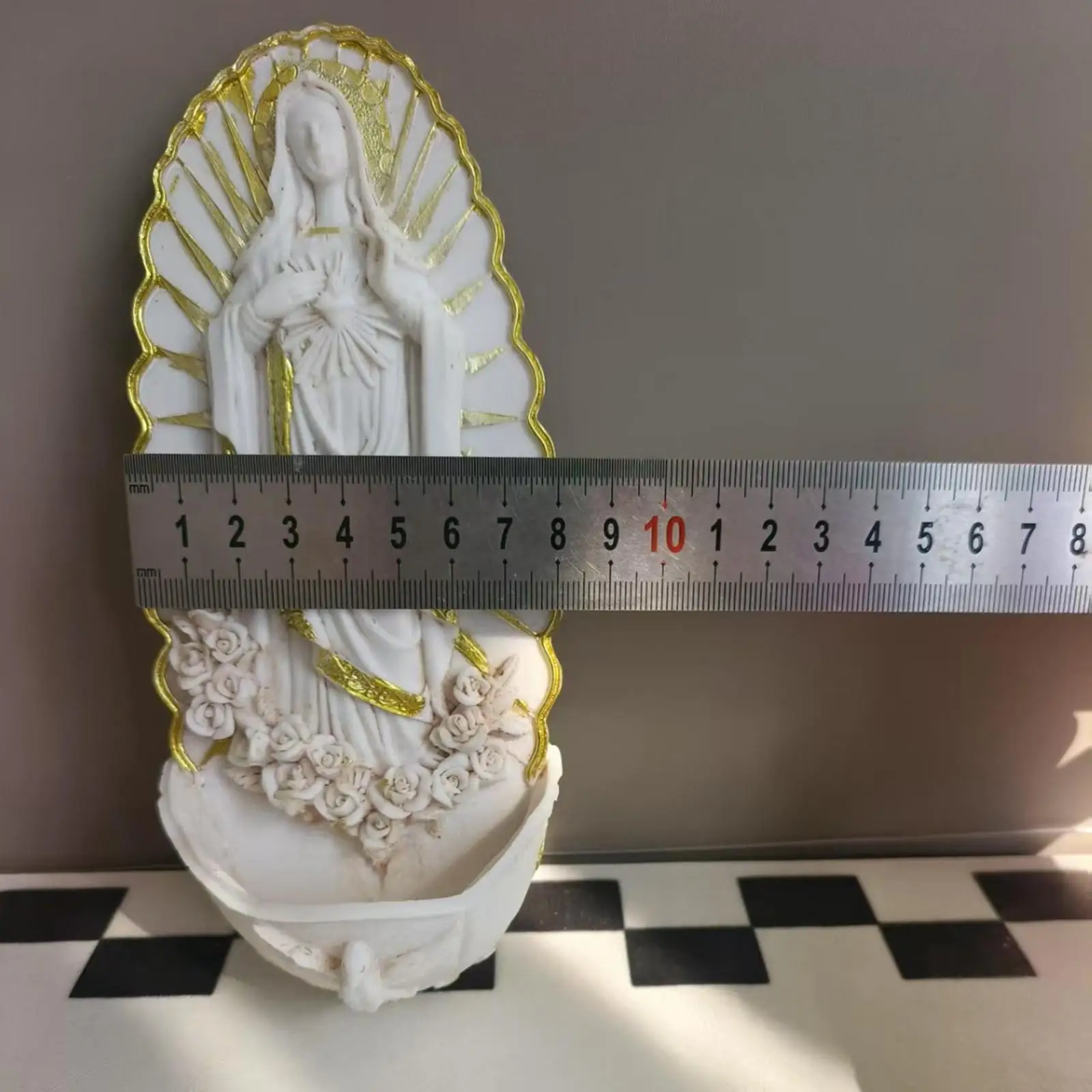 Holy Water Font Sculpture Resin Figurine Religious Christmas Decorative Gift Holy Water Dispenser for Altar Baptism Festival