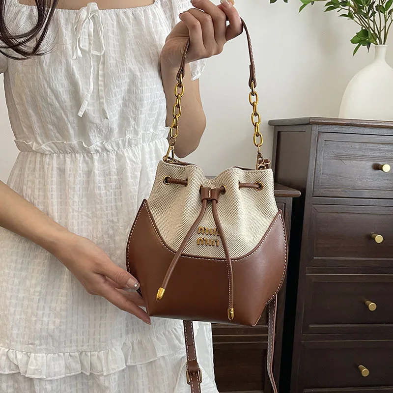 

New Bucket Bag Ladies Retro Casual Shoulder Bag Fashion Simple Crossbody High Hundred Handbag Trendy Personality Women's Bags